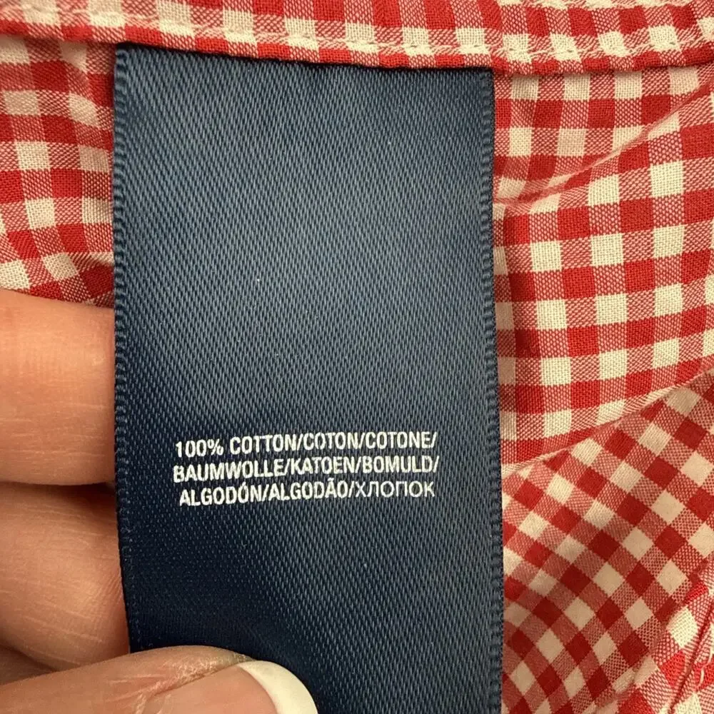 Ralph Lauren Boys 14-16 Red White Gingham Check Long Sleeve Button Down Shirt
